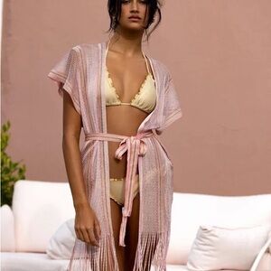 Luli Fama Pink Fringe Swim Coverup